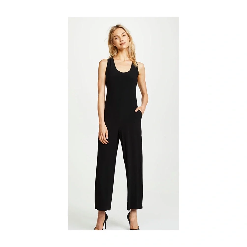 Norma Kamali Cross back Cropped Jumpsuit in Black - Picture 2 of 3
